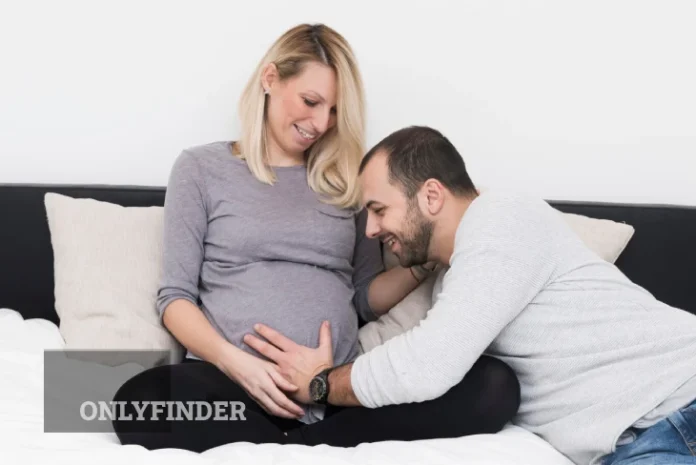 Couple preparing for surrogate baby, reviewing documents and baby items, with text 