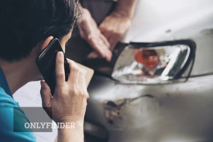Car accident scene involving an uninsured driver in the United States.