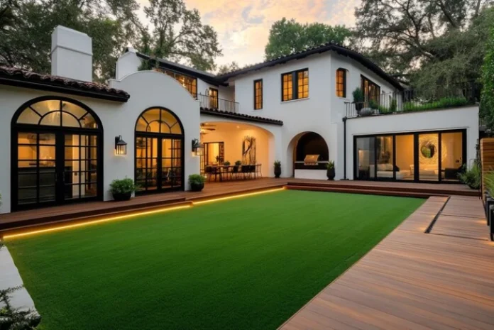 Celebrity Homes: Luxurious mansion with pool and manicured gardens