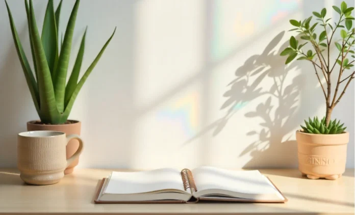 GiniÄ Cultural Movement Modern Minimalist Lifestyle Workspace Modern minimalist workspace showing ginia cultural lifestyle with clean design, natural wood, and balanced aesthetic for conscious living