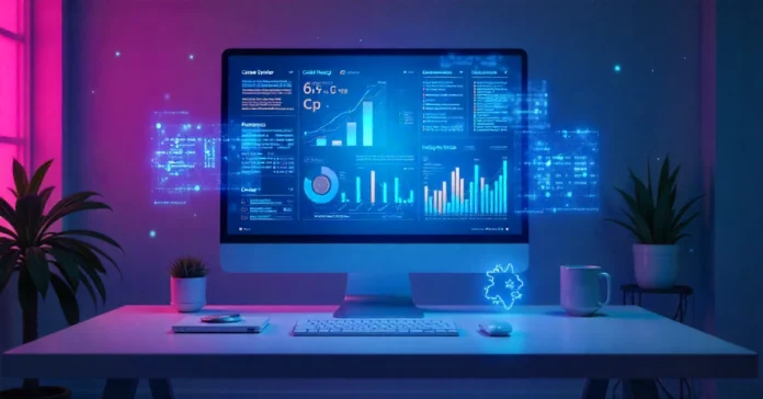 Gmrqordyfltk AI Productivity Platform Dashboard Interface Gmrqordyfltk productivity platform dashboard showing AI analytics and task management interface on modern workspace computer