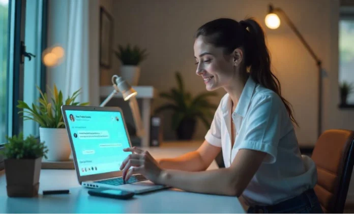 LeahRoseVIP Authentic Digital Creator Influence Strategy LeahRoseVIP digital creator working on authentic social media content strategy at desk with multiple devices