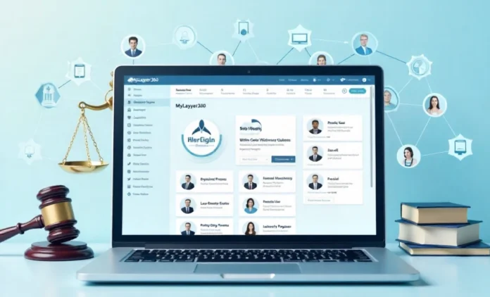 MyLawyer360 legal platform interface showing attorney matching dashboard with verified lawyers and consultation tools
