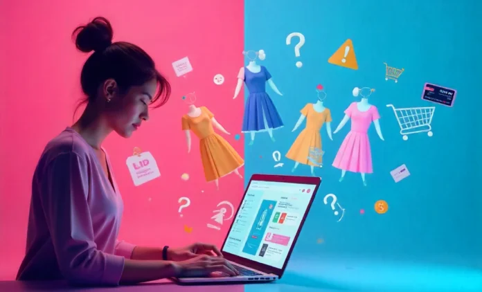 Rgarrpto Rgarrpto online fashion shopping review showing laptop with trendy clothes, warning signs and safety tips