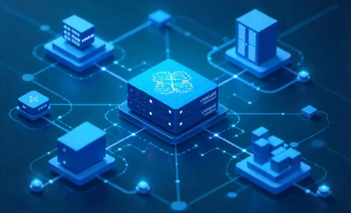 vRealize Infrastructure Navigator application dependency mapping diagram showing connected virtual machines and servers in VMware environment