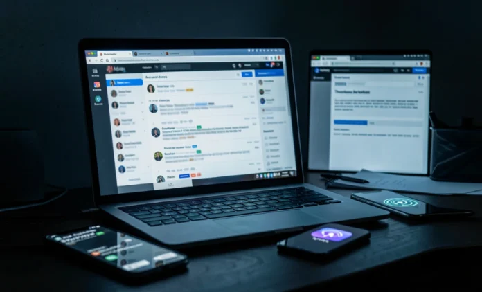 SimpCityForum anonymous forum browsing setup with VPN and ad-blocker on laptop screen